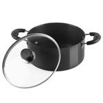 Vinod Black Pearl Hard Anodised Saucepot with Glass Lid 7 litres Capacity (26 cm Diamater) with Riveted Sturdy Handles - 3.25 mm Thickness, Black (Gas Stove Compatible)