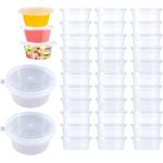 Menmamenma 50 Pack Small Containers with Lids for Storage Slime Containers Sauce Pots Plastic Leakproof Cups for Jars, Dips, Salads, Chutney, Restaurants, Takeaway, Catering (70mmx60mmx30mm)