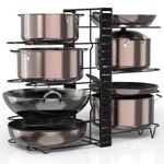 Amazon Brand - Umi 3 DIY Methods Iron Metal Portable Rack Organizer for Pots & Pans | 8 Pans Holder, 4-tiers Each side | Cabinet Pantry Pot Pan Lid Holder (Black)