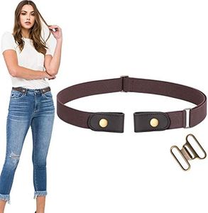 WERFORU No Buckle Stretch Belt For Women Men Elastic Waist Belt Up to 72 Inch for Jeans Pants,Coffee,Pants Size 31-50 Inches