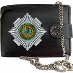 Klassek Scots Guards image Men Chain Wallet Real Leather Cap Badge Emblem Military Crest Insignia RFID Blocking with Coin Pocket and Metal gift Box