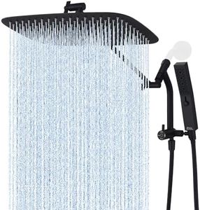 G-Promise All Metal 14 Inch Shower Head with Massage Mode Handheld, Rain Shower Head with Handheld Spray Combo, 3-Way Diverter with Pause Setting, 12 Inch Adjustable Extension Arm (Matte Black)