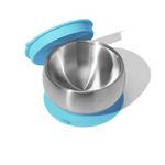 Avanchy Baby Feeding Stainless Steel Spill Proof Stay Put Suction Bowl + Air Tight Lid-Great Gift Set. Blue