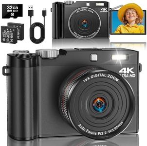 Digitalkamera 4K 64MP Fotokamera mit 180° Flip 2.8" Bildschirm, 18X Autofokus Kompaktkamera mit 32G SD Karte& Zwei Batterien für Kinder Erwachsene Ältere Anfänger