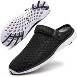 Men Women Mesh Slippers Breathable Garden Clogs Summer Beach Sandals Slipper Shoes Size Black-White UK 8=42