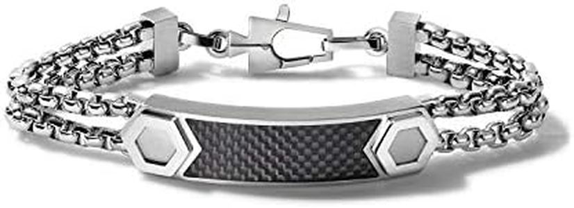 Bulova Men's Precisionist Stainless Steel Double-Chain Black Carbon Fiber Inlay ID Link Bracelet , Size: Medium, Style: J96B004M