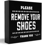 Modern No Shoes Wooden Box Sign Table Decor Plaque Please Remove Your Shoes Thank You Wood Box Sign Art Home Shelf Desk Decoration 5 x 5 Inches