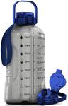 AQUAFIT 128 oz Water Bottle with Time Marker - 2in1 Straw & Chug Lid - BPA Free Big Water Bottle with Straw - Gym Water Bottle with Strap - Water Jug (128 Ounces, Clarity)