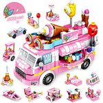 VATOS STEM Building Toys, 553 PCS Ice Cream Truck Building Blocks Set for 6 7 8 9 10 Years Old Girls, 25 Model Pink Creative Building Bricks Construction Toy Gifts for Kids Aged 6-12 and Up