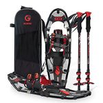 G2 21/25/30 Inches Light Weight Snowshoes for Women Men Youth, Set with Trekking Poles, Carrying Bag, Snow Baskets, Special EVA Padded One-Pull Binding, Heel Lift, Toe Box, Orange/Blue/Red