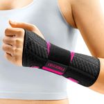 FREETOO Carpal Tunnel Wrist Brace Pro, Single-Pull Wrist Support for Sleeping with S Shape Splint, Lightweight Hand Brace for Women Men, Tendonitis, Arthritis Pain Relief, Black/Rose Red(Left, S/M)