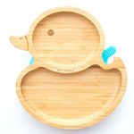 eco rascals Bamboo Baby & Toddler Duck Plate for Weaning - Cool to Touch, Hypoallergenic and BPA Free from 6 Months, Spill Proof Suction for Smooth Surfaces (Blue)