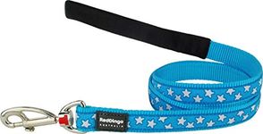 Red Dingo Dog Lead 1.2m Design, Stars White on Turquoise, Size Medium (20mm x 1.2m)