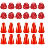 Sosation 24 Pieces Cheer Megaphone and Cheerleading Pom Poms for Noisemaker Party Favors Sports Cheering Megaphone Pompoms for Cheers Ball Dance Basketball Football Game Outdoor Activities (Red)