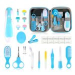 Baby Grooming Kit - 26 in 1 Nursery Essentials Baby Registry Shower Gift for Newborns, Infants, Toddlers, Boys, Girls Kids-Safety Baby Comb, Brush, Finger Toothbrush, Nail Clippers, Scissors(Blue)