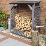 Callow Retail Log Store - Grey, Solid Pine Wood Rack for Log Storage, Log Drying, Seasoning - Garden Firewood Storage Shed with Felt Roof | Outdoor Fireplace Accessories