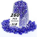 1 LB Blue Flat Glass Beads, 160-180PCS Small Glass Marbles, Mini Flat Round Pebbles for Vase Filler and Floral, Fish Tank Rocks Decorative Gemstones for Home and Aquarium Décor