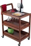 Timberlal Solid Wood 3-Tier Solid Wood Rolling Bar Cart Wine Serving Cart, Wheels,Utility Cart, Kitchen Storage Cart, Seasoning Rack on Wheel,for Dining Room