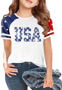 Ithalt Boys Girls USA Shirts Kids 4th of July Shirts American Flag Tshirt Patriotic Top Independence Day Outfit 5-13y(AWhite3,130)