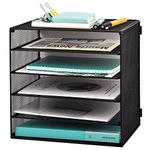 EASEPRES 5 Slot Wire Desk File Organizer Tray, Mesh Filling Paper Letter Tray Metal Desktop Paper Sorter Literature Organizer Rack for Home Office School, Black