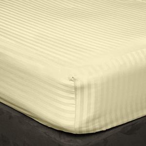 Super Soft & All Around Elastic Fitted Bedsheet with 8-inch Deep-Pocket and 2 Pillow Cover, 600 Thread Count, 3 Piece Fitted Bedsheets Set & 100% Egyptian Cotton-Ivory Stripe,King Size