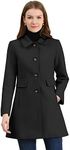 Allegra K Women's Vintage Lapel Collared Overcoat Single Breasted Mid-Long Winter Coat Black Large