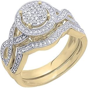 Dazzlingrock Collection 0.50 Ctw Natural Round White Diamond Halo Micro-pave Engagement Ring Set for Her in 18K Yellow Gold Plated 925 Sterling Silver, Size 9