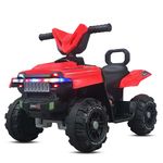 Kidsmate Falcon ATV Electric Ride-On Car for Kids | 4-Wheel, 6V 4.5Ah Rechargeable Battery Car | RGB LED Lights, USB Music, Horn & Forward/Reverse Motion | Fun Ride for Kids Ages 2-5Y - Red