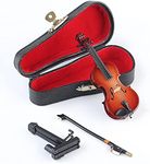 Dselvgvu Wooden Miniature Violin with Stand,Bow and Case Mini Musical Instrument Miniature Dollhouse Model Home Decoration (3.94"x1.57"x0.63")