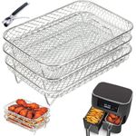 Three Stackable Dehydrator Racks Air Fryer Rack for Ninja Dual Fryer, 304 Stainless Steel Air Fryer Basket Tray with Food Clip Air Fryer Accessories for Ninja DZ201/DZ401 Foodi