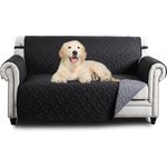 Hafaa Sofa Cover 2 Seater Water Resistant Sofa Slipcovers, Black/Dark Grey Non Slip Reversible Sofa Covers with Elastic Strap - Washable Sofa Protectors from Pets/Kids/Dogs