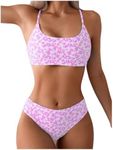 SweatyRocks Women's 2 Piece Bikini Set Ditsy Floral Print High Cut Bathing Suit Beachwear Pink Medium