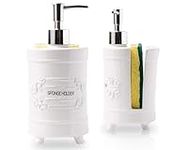 Comfify French Design Kitchen Soap Dispenser & Sponge Holder - Vanity Sink Organizer - 12.6oz Shabby Chic Liquid Soap Dispenser with Premium Pump Ceramic Soap Holder w/Free Sponge