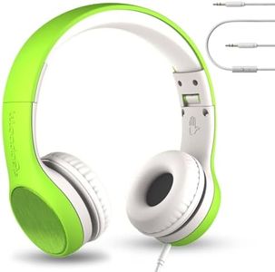 LilGadgets Connect+ Style On-Ear Kids Headphones with Microphone - SharePort Technology, SoftTouch Padding, Detachable Cable, Noise Reduction, Durable & Adjustable - Green