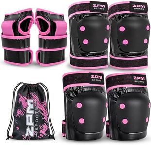 2PM SPORTS Knee Pads for Women, Wrist Guards Knee and Elbow Pads Set with Drawstring Bag, Protective Gear Set for Girls Kids Roller Skating Skateboard - Pink & Black Large