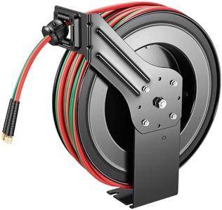 VEVOR Retractable Welding Hose Reel, 1/4 Inch x 100FT Twin Oxygen Acetylene Rubber Hose Max 300PSI - R Grade, Ceiling/Wall Mount Heavy Duty Steel Hose Reel Auto-Rewind, Ideal for Workshops Garages