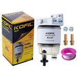 R12T Fuel Filter, Marine Water Separator Complete Kit, Replaces Racor S3240 120AT R12T, for Outboard Motors, Gasoline and Diesel Marine Engine with 2 3/8" Barb × 1/4" NPT Male Fittings, 10 Micron