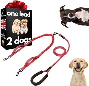 No Tangle 360° Swivel Dual Shock-Absorbing Bungee Leash for Simultaneous Walks with Two Dogs Up To 150 lbs / 70kg with Padded Handles for Control - Red - Soft Handle - for Large Dogs