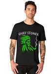 bluehaaat CHIEF STONER Glow in Dark Graphics Printed Half Sleeve Tshirt for Men(Black;Small)