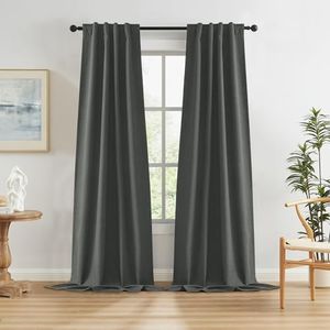KEQIAOSUOCAI Dark Grey Blackout Curtains for Patio 108 Inch Length, Total Sun Blocking Curtain Drapes for Living Room Back Tab Hook Belt, 34 inch Width 2 Panels