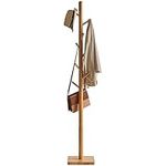 YMYNY Coat Rack Stand with Square Base, Wooden Coat Tree, Hall Tree Free Standing with 8 Hooks, Clothes Stand for Coats, Hat, Handbag, Umbrella, for Office, Hallway, 29 x 29 x 176CM Natural HCR002N