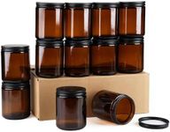 GOIIO 12 Pack Amber Glass Jars, 8 Oz Thick Amber Round Glass Jars, with Black Metal Lids, for Spice, Liquid, Sample, Leakproof and Dishwasher Safe