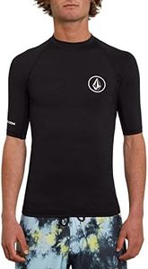 Volcom Men's Standard Solid UPF 50+ Short Sleeve Rashguard, Black White, Large