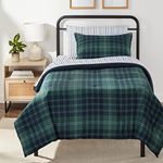 Amazon Basics Lightweight Microfiber Bed-in-a-Bag Comforter 5-Piece Bedding Set, Twin/Twin XL, Green and Navy Plaid