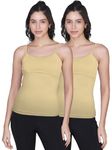 DChica Padded Camisole Bra for Women (Pack of 2) Sleeveless Undershirts with Adjustable Straps, Cotton Camisole | Tank Top/Innerwear for Women(Color-Beige) Camisole Vest