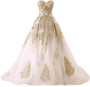 Kivary Gold Lace Ball Gown Long Corset Sweetheart Tulle Prom Wedding Evening Dresses Ivory US16W