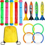 VEYLIN Swimming Pool Toys, 13pcs Diving Toys Dive Sticks, Toypedo Bandits, Diving Rings for Swimming Pool Training Toys for Kids