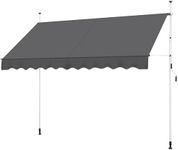 Yaheetech Manual Retractable Awning, 118"×118" Outdoor Sunshade Shelter Angle & Height Adjustable NO Drilling Patio Door Window Awnings, Canopy with UV Protection for Backyard, Dark Gray