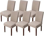 Styleys Elastic Chair Cover Stretch Removable Washable Short Jacquard Dining Chair Cover Protector Seat Slipcover (Pack of 6, Taupe, JCMC5)