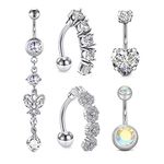 D.Bella Belly Button Rings Surgical Steel 14G Dangle Reverse Belly Ring Sparkly CZ Navel Piercings Jewelry for Women Girls 10mm